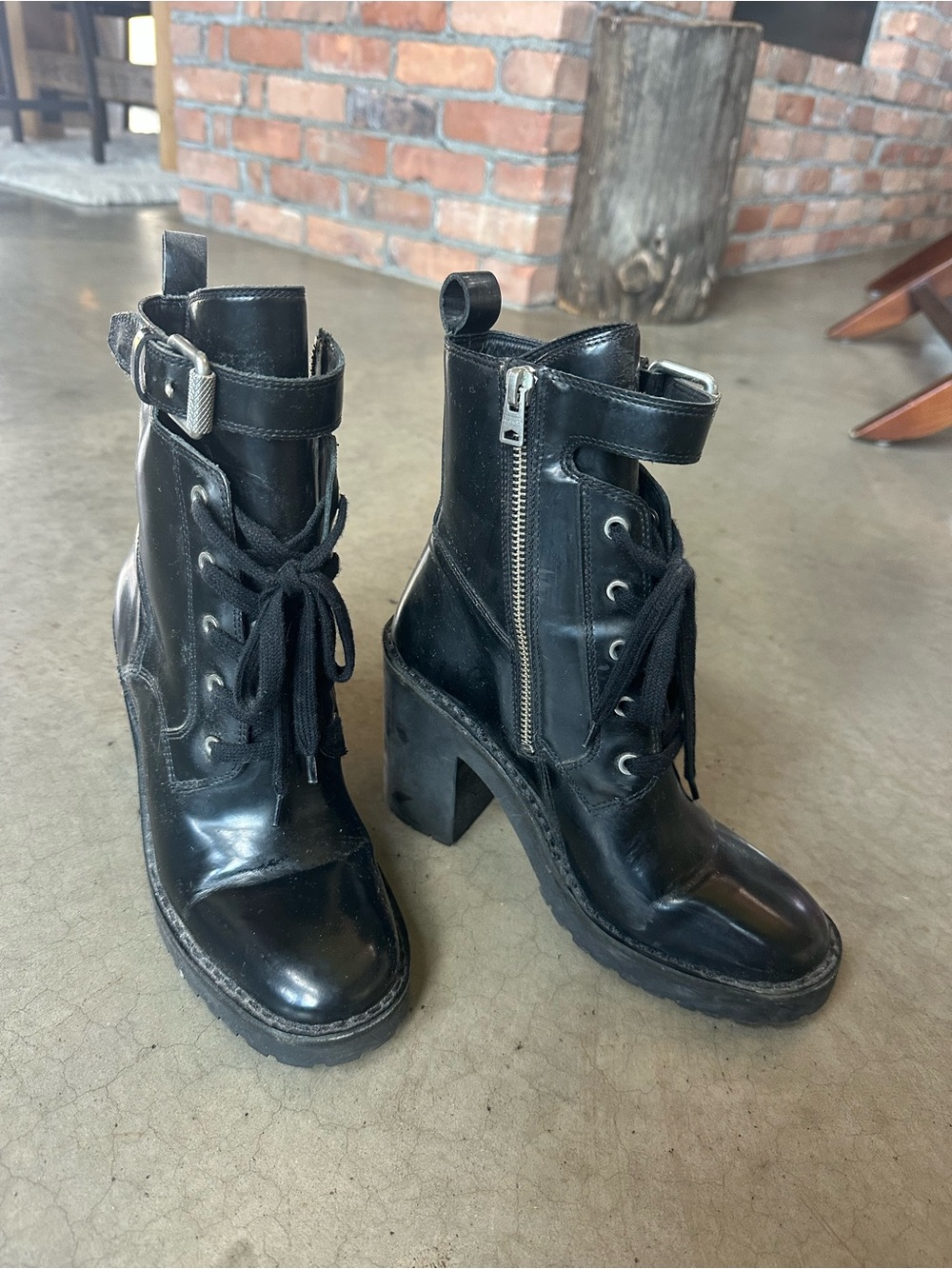 Women's All Saints Black Lace-Up Ankle Boots